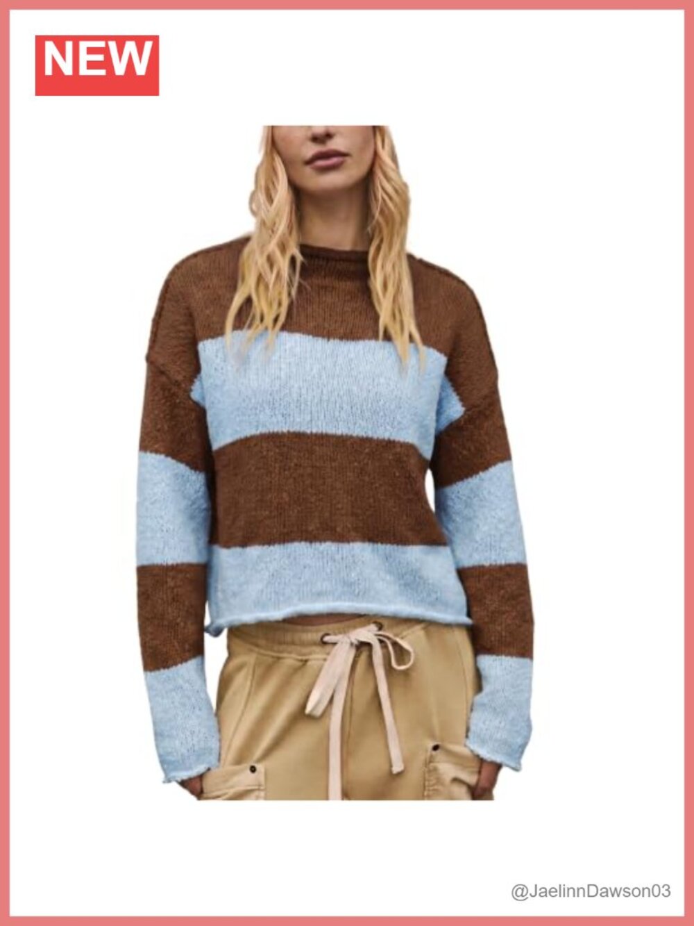 Womens Oversized Cropped Stripe Sweater Chunky Knit Roll Neck Pullover